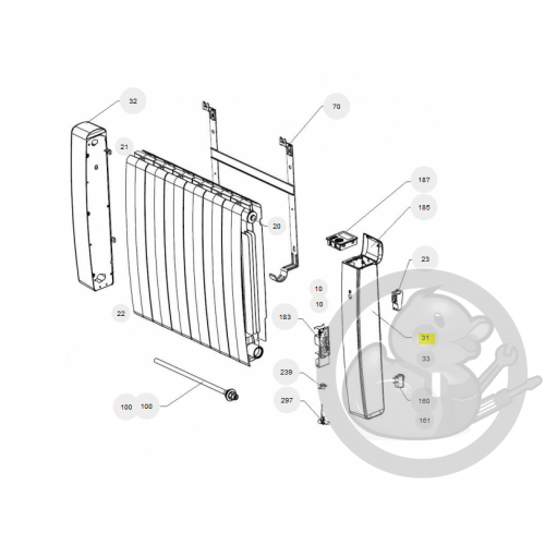 Joue droite seule Bilbao 3 H BLC radiateur Atlantic Thermor 083249