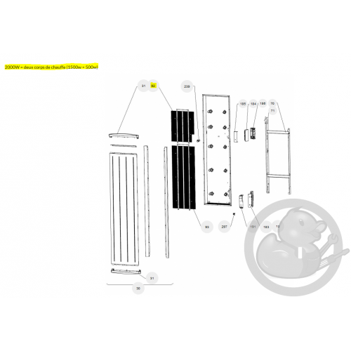 Corps de chauffe alu V 500W radiateur Atlantic Thermor 086446