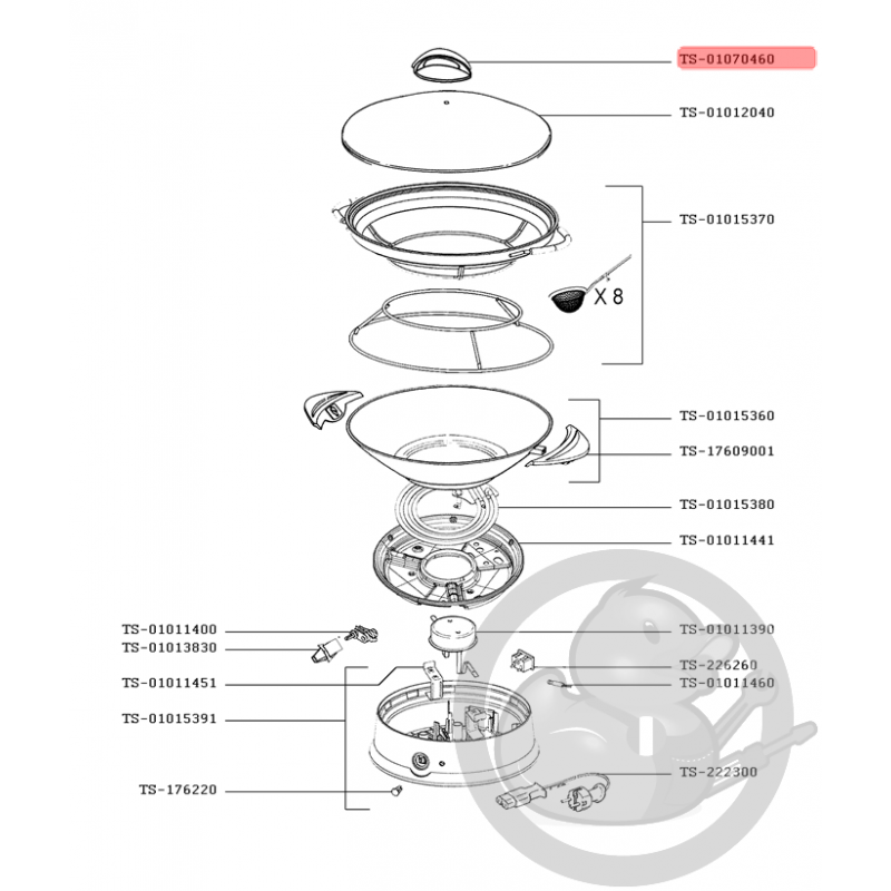 Poignée couvercle noir wok Tefal TS-01070460 TS-01004740