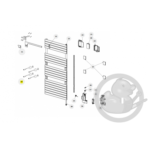 Kit fixations murales court 4 PT RAL9016 sèche serviettes Sauter 094310