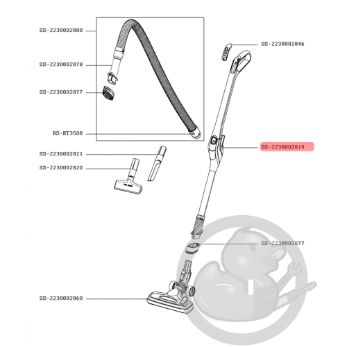 Tube poignée flexible blanc aspirateur sans fil XO Rowenta Tefal SS-2230002819