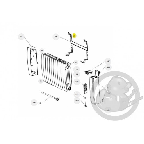 Verrou gris étoile pour support mural x1 radiateur Atlantic Thermor 098728