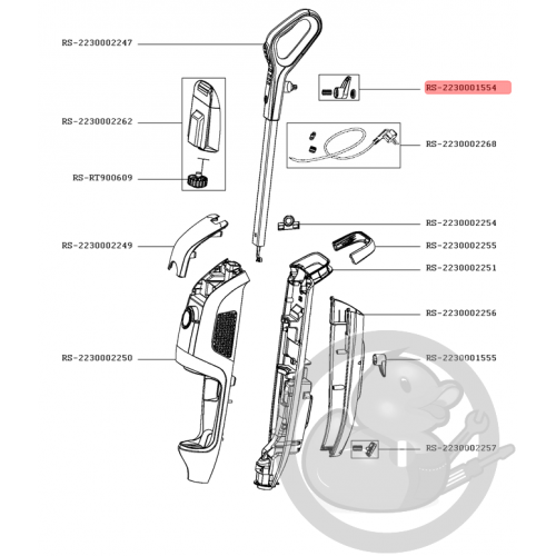 Guide cordon + rondelle + ressort aspirateur vapeur clean&steam Rowenta RS-2230001554