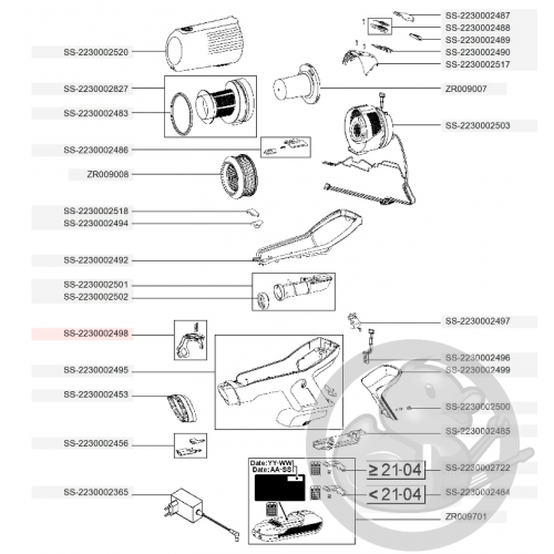 Bouton boost + ressort rouge aspirateur à main Xforce flex Rowenta SS-2230002498