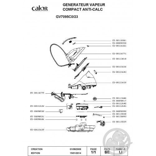 CS-00116771, BASE DE POIGNEE+POIGNEE+CORDON Calor