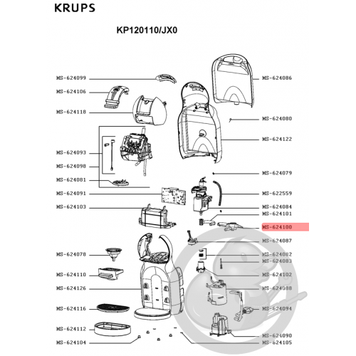 Siège réservoir + tube cafetière dolce gusto Krups MS-624100