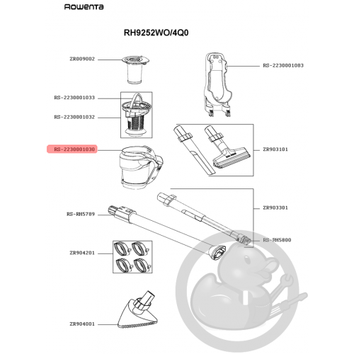 Bac séparateur blanc aspirateur air force all-in-one 460 Rowenta RS-2230001030