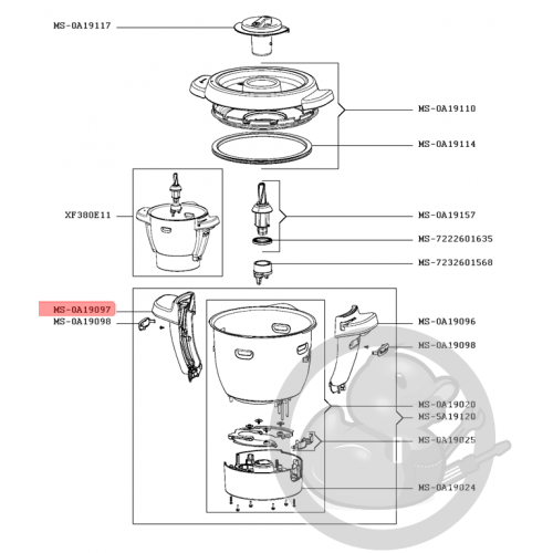 Poignée + verrou gauche blanc robot Companion Moulinex MS-0A19097