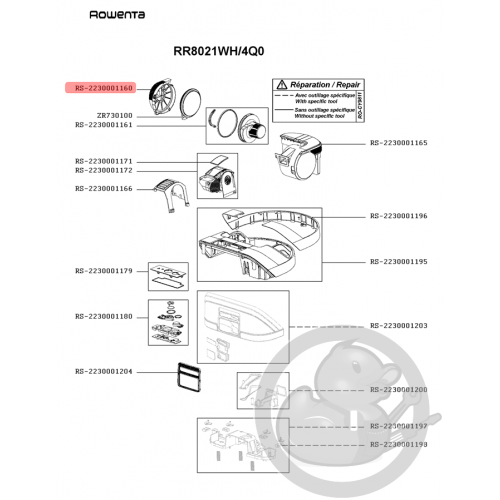 Couvercle bac séparateur noir aspirateur Rowenta Seb RS-2230001160