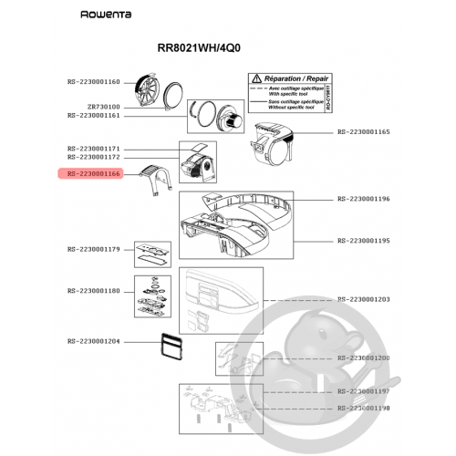 Flasque moteur gris aspirateur Rowenta Seb RS-2230001166