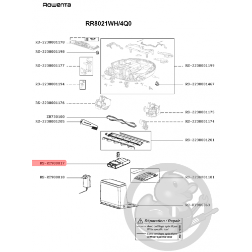 Batterie li-ion/14.8v aspirateur Rowenta Seb RS-RT900817