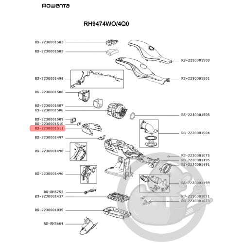 Flasque arrière gris aspirateur Rowenta Seb RS-2230001511