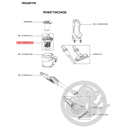 Séparateur + poignée bleu aspirateur Rowenta Seb RS-2230001513