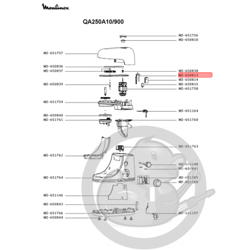 Tige/sécurité + ressort + tube robot masterchef gourmet Moulinex MS-650813