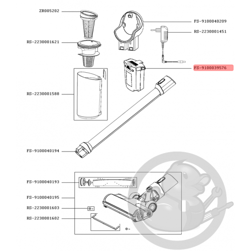 Batterie li-ion/22.2v aspirateur X-pert Rowenta FS-9100039576