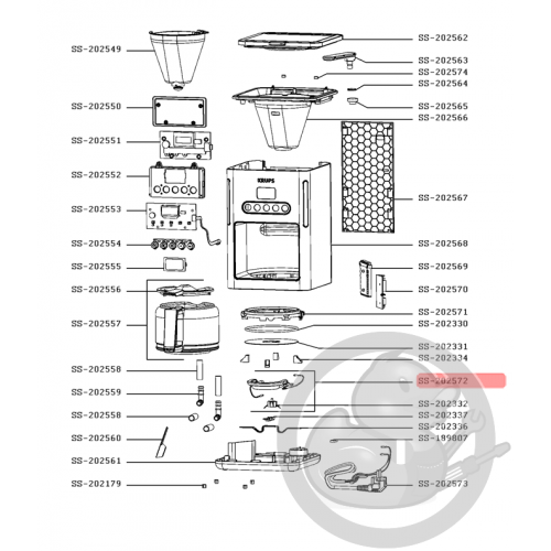 Résistance + fusible + thermostat + fil cafetière control line Krups SS-202572