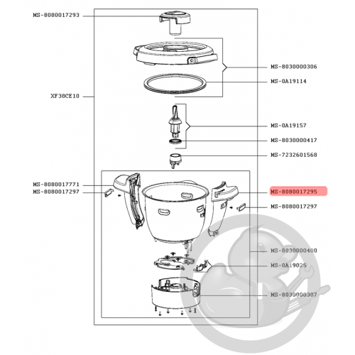 Poignée + tige/sécurité + verrou robot companion Moulinex MS-8080017295